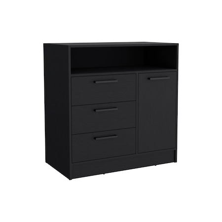 Tuhome Omaha Dresser Multi-Storage Compact Unit with Spacious 3 Drawers and Cabinet-Black CLW9091